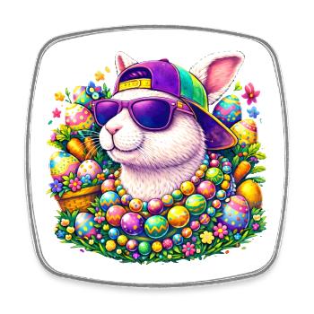 Osterhase Neon Sonnenbrille - Viereckiger Kühlschrankmagnet - Weiß - Vorne