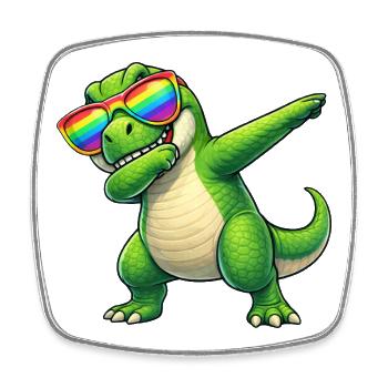 Cute T-Rex Dinosaur Cartoon Dab Rainbow Son - Square fridge magnet - white - Front