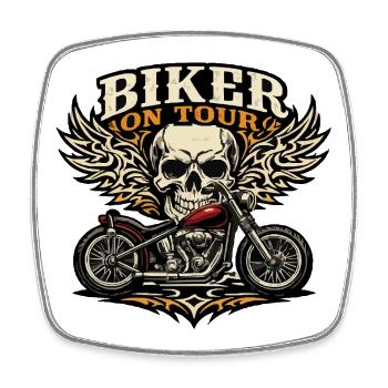 Biker on Tour Totenkopf Motiv mit Tribals - Viereckiger Kühlschrankmagnet - Weiß - Vorne