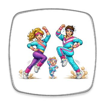 Retro-Aerobic-Familie in Bewegung  - Viereckiger Kühlschrankmagnet - Weiß - Vorne