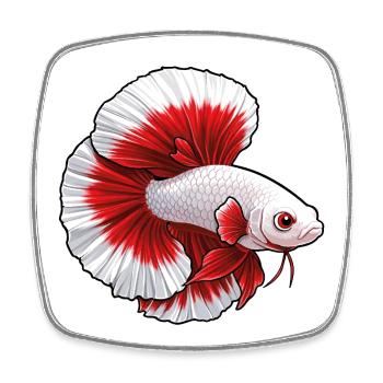 Red White Betta Fish - Square fridge magnet - white - Front
