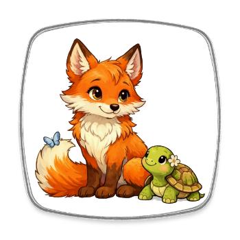 Fox and a cute turtle - Square fridge magnet - white - Front