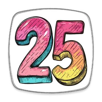 25 Zahl Bunt - Viereckiger Kühlschrankmagnet - Weiß - Vorne