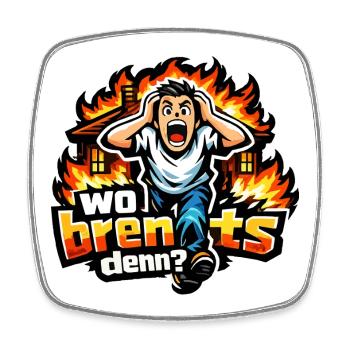 Feueralarm Cartoon mit Spruch: Wo brennts? - Viereckiger Kühlschrankmagnet - Weiß - Vorne
