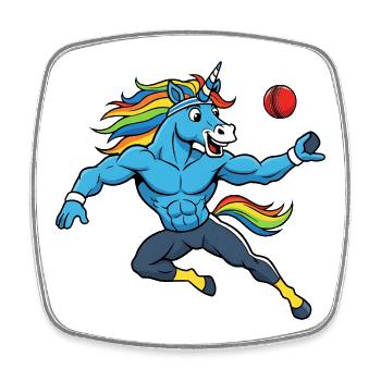Muskulöses Regenbogen Einhorn Cricket Spieler - Viereckiger Kühlschrankmagnet - Weiß - Vorne