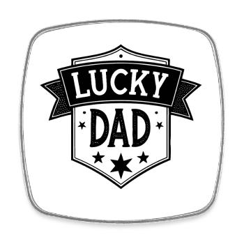 lucky Dad - vintage Badge black  - Viereckiger Kühlschrankmagnet - Weiß - Vorne