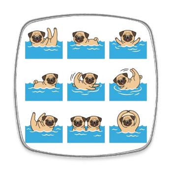 Schwimmender Mops Cartoon Für Hundefans - Viereckiger Kühlschrankmagnet - Weiß - Vorne