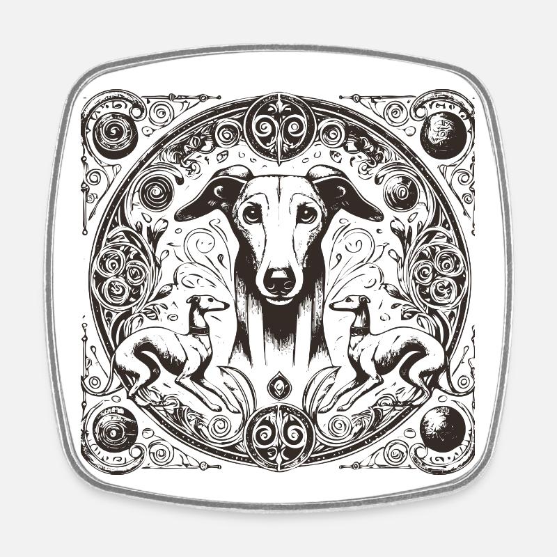 Ornement Mandala de lévriers - Magnet carré - blanc