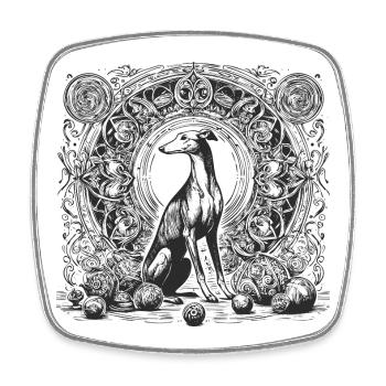 Elegant greyhound in Art Nouveau circle - Square fridge magnet - white - Front