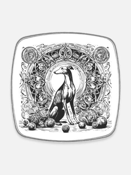 Elegant greyhound in Art Nouveau circle - Square fridge magnet - white