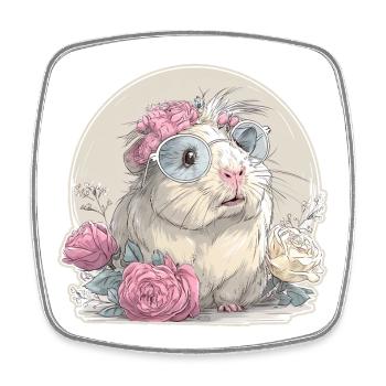 Guinea pig with flowers and glasses - Square fridge magnet - white - Front