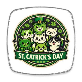 Saint-Catrick, chats mignons, chatons, trèfle irlandais - Magnet carré - blanc - Devant