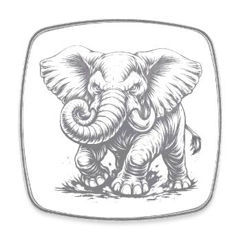 Kraftvoller Elefant im Vintage-Stil - Viereckiger Kühlschrankmagnet - Weiß - Vorne