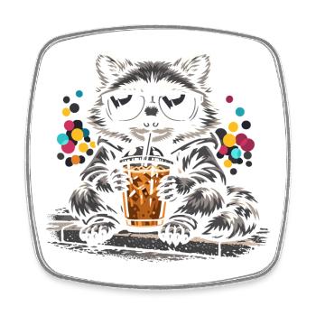 Waschbär Trinkt Eiskaffee Süß Niedlich - Viereckiger Kühlschrankmagnet - Weiß - Vorne