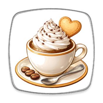 Kaffee mit Sahne und Herz Keks Illustration - Viereckiger Kühlschrankmagnet - Weiß - Vorne
