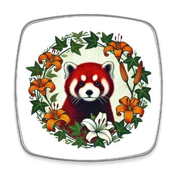 Cercle floral du panda rouge - Magnet carré - blanc - Devant