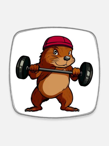 Powerful Squirrel Dumbbell Hero - Square fridge magnet - white