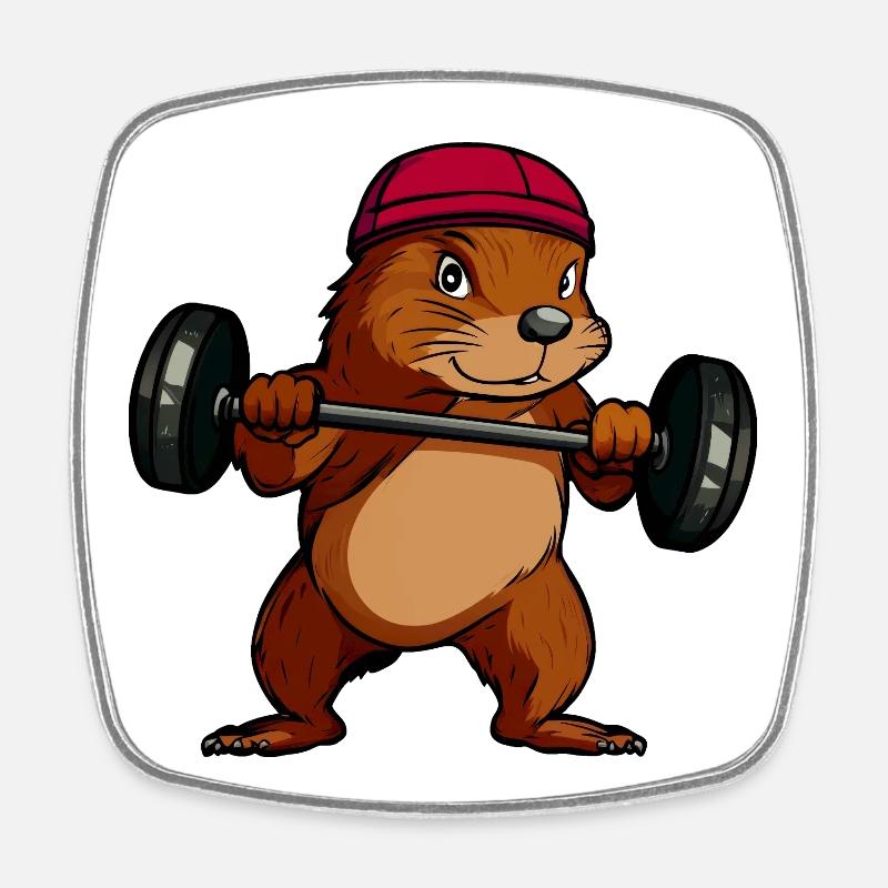 Powerful Squirrel Dumbbell Hero - Square fridge magnet - white