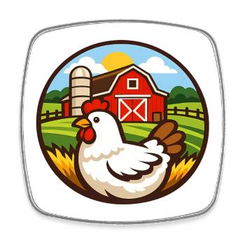 Chicken on the Farm – Round Badge Design - Square fridge magnet - white - Front