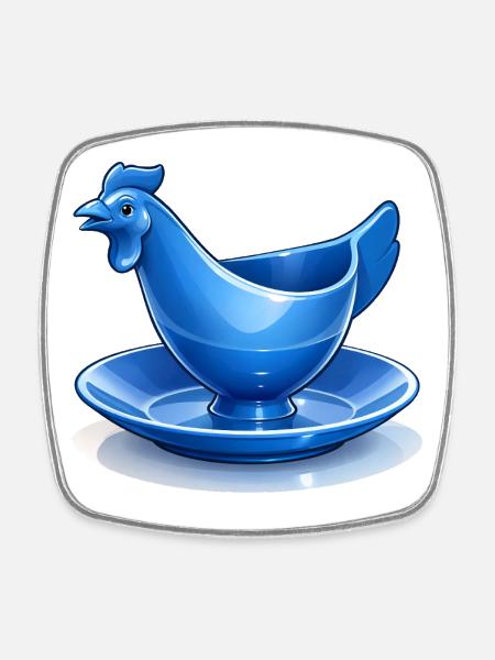 Blauer DDR Eierbecher Huhn Fanart, Ostalgie - Viereckiger Kühlschrankmagnet - Weiß