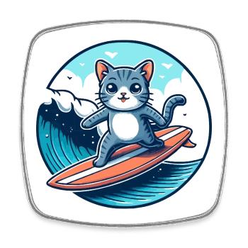 Cat surfers on the wave - Square fridge magnet - white - Front