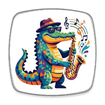 Jazz Alligator Saxophon Kroko Musiker Kinder Motiv - Viereckiger Kühlschrankmagnet - Weiß - Vorne