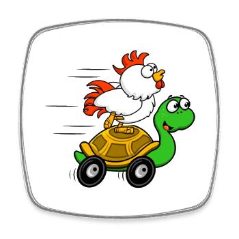 Chickens on Turtle Wagon - Square fridge magnet - white - Front