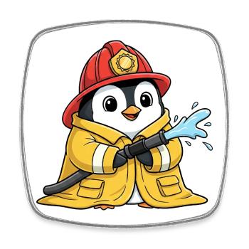 Chubby Penguin Firefighter Volunteer - Square fridge magnet - white - Front
