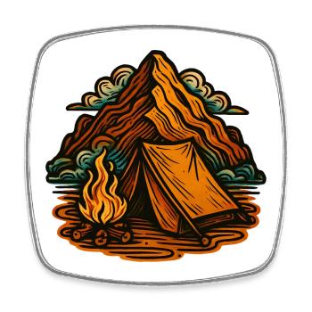Feuer, Zelt und Berglandschaft - Viereckiger Kühlschrankmagnet - Weiß - Vorne