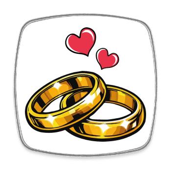 Goldene Eheringe mit Herzen - Viereckiger Kühlschrankmagnet - Weiß - Vorne