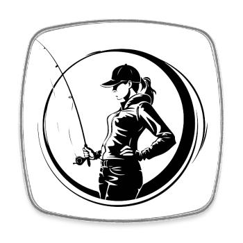 Fishing Frau Silhouette - Viereckiger Kühlschrankmagnet - Weiß - Vorne