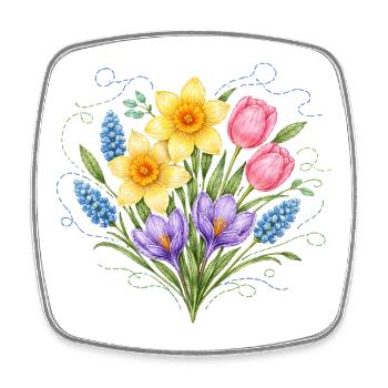 Spring flowers in embroidery style - Square fridge magnet - white - Front