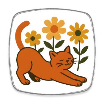 Orangene Katze im Blumenmeer - Viereckiger Kühlschrankmagnet - Weiß - Vorne