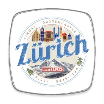 Zürich Schweiz mit Skyline Alpen Vintage Souvenir - Viereckiger Kühlschrankmagnet - Weiß - Vorne