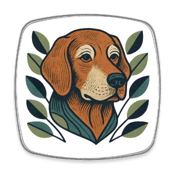 Beagle im Blattzweig Stil - Viereckiger Kühlschrankmagnet - Weiß - Vorne