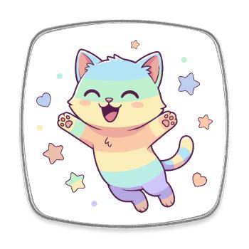 Pastel Cat Star Joy - Square fridge magnet - white - Front