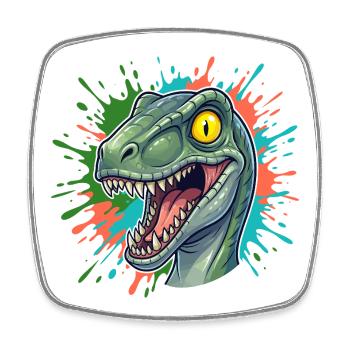 Colorful Dino Splasher Head Motif - Square fridge magnet - white - Front