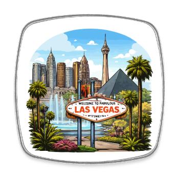 Las Vegas Neon Sign & Skyline - Square fridge magnet - white - Front