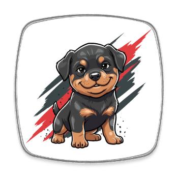 Cuddly puppy Rottweiler cartoon - Square fridge magnet - white - Front