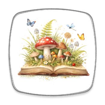 Livre de magie avec illustration forestière - Magnet carré - blanc - Devant