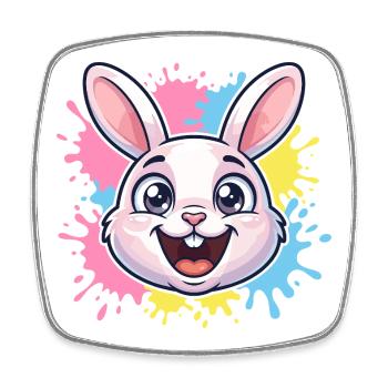 Happy Bunny Illustration with Paint Splashes - Square fridge magnet - white - Front