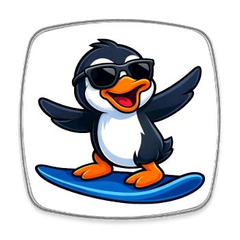 Cooler Pinguin Surfer Wassersport Sommer Sonne - Viereckiger Kühlschrankmagnet - Weiß - Vorne