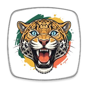 Jaguar head in color splash style - Square fridge magnet - white - Front