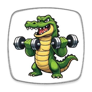 Krokodil Krafttraining Cartoon - Viereckiger Kühlschrankmagnet - Weiß - Vorne