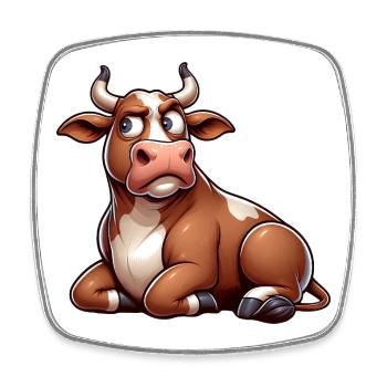 Funny Cow Cartoon Skeptical Bull Comic - Square fridge magnet - white - Front