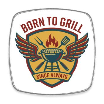 Born To Grill Coat Of Arms Wings Barbecue - Square fridge magnet - white - Front