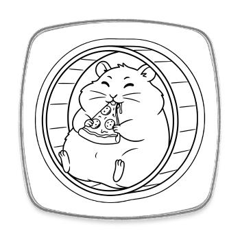 Hamster Balance Bike Pizza Outline - Square fridge magnet - white - Front