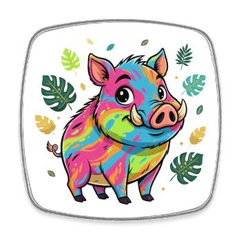 Regenbogen Schwein mit Herbstlaub - Viereckiger Kühlschrankmagnet - Weiß - Vorne