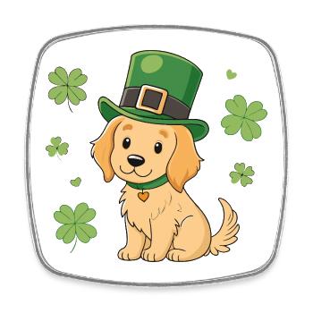 Cute St. Patrick's St. Patrick's Dog Hat Green - Square fridge magnet - white - Front