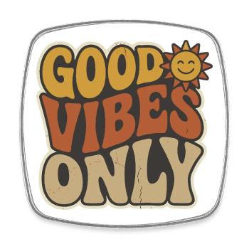  Retro 70s Smiling Sun | Vintage Aesthetic Typogra - Square fridge magnet - white - Front